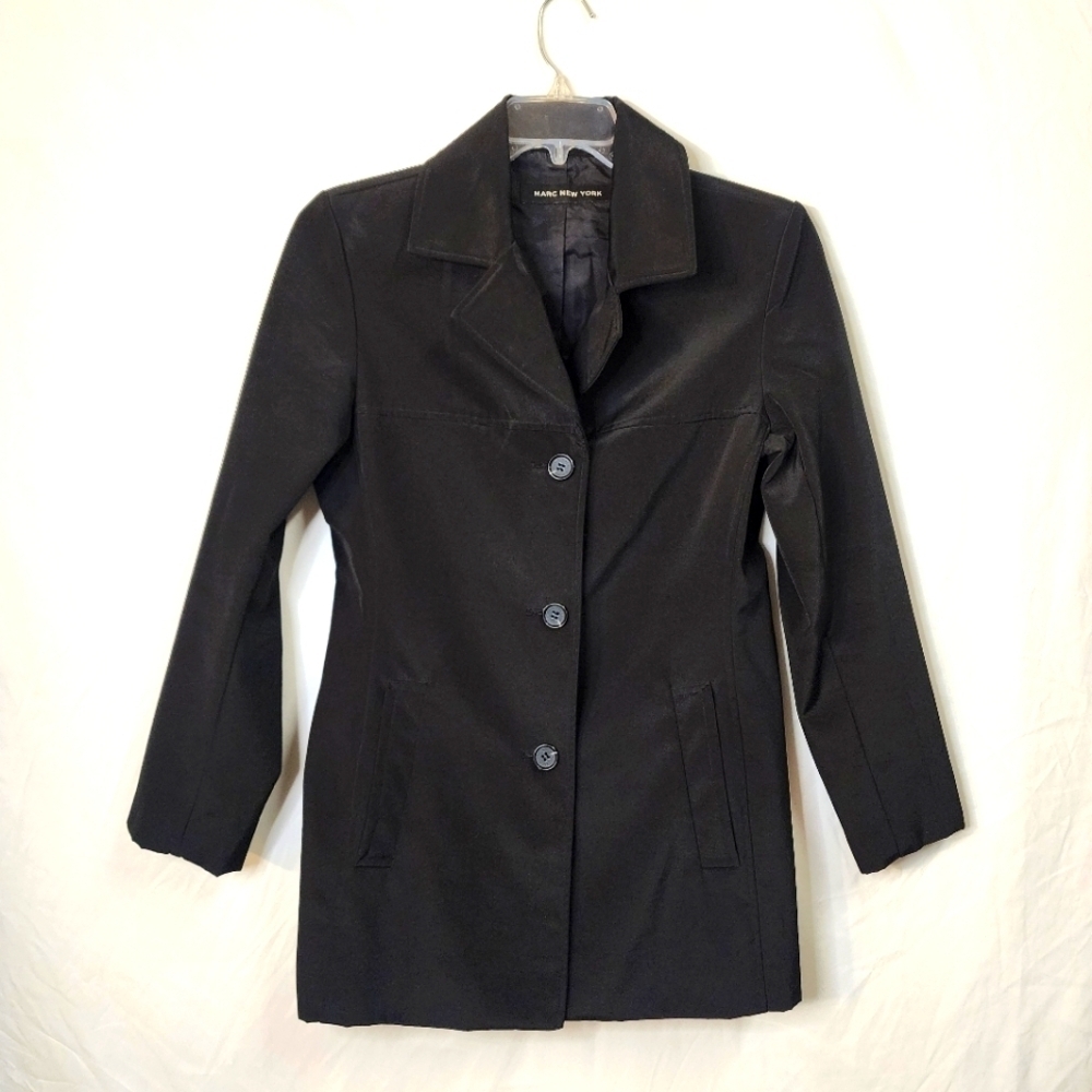 Marc New Yor Black Structured Jacket with Notched Lapels and Full-Length Sleeves